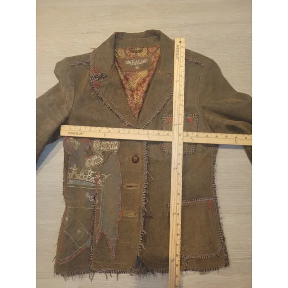 RAW Vintage Distressed Brown Suede Leather Blazer Jacket Applique Buttons M sexy - Picture 15 of 16